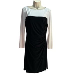 Lauren Ralph Lauren 3/4 Sleeve Color Block Ruched Waist Jersey Dress Size 8